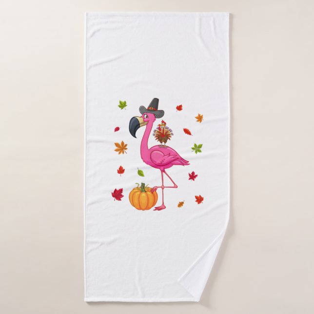 Funny Flamingo Turkey Erntedank Pumpkin Badehandtuch (Badehandtuch)
