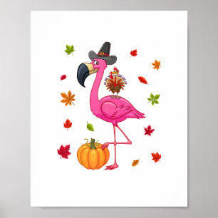 Funny Flamingo Turkey Erntedank Pumpkin Poster