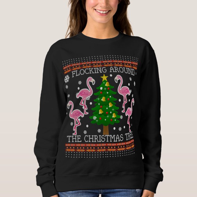 Funny Flamingo Ugly Weihnachtsbaum Snow Sweater Ju Sweatshirt (Vorderseite)