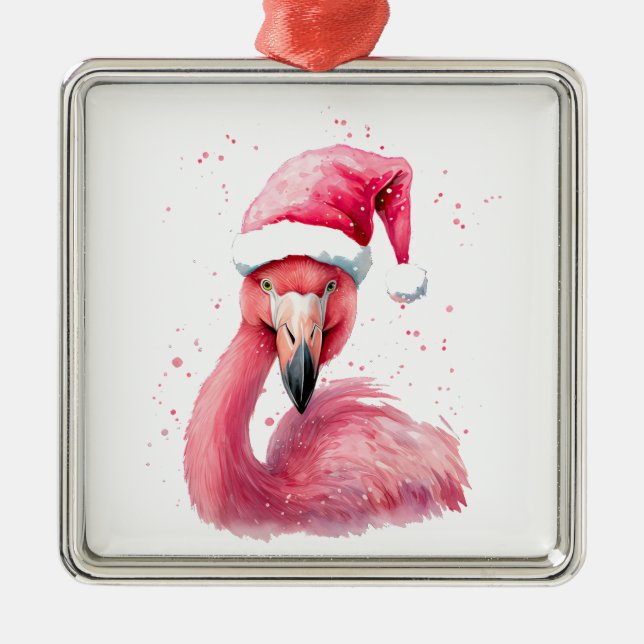 Funny flamingo Weihnachtsmannmütze Frohe tropische Ornament Aus Metall (Vorne)