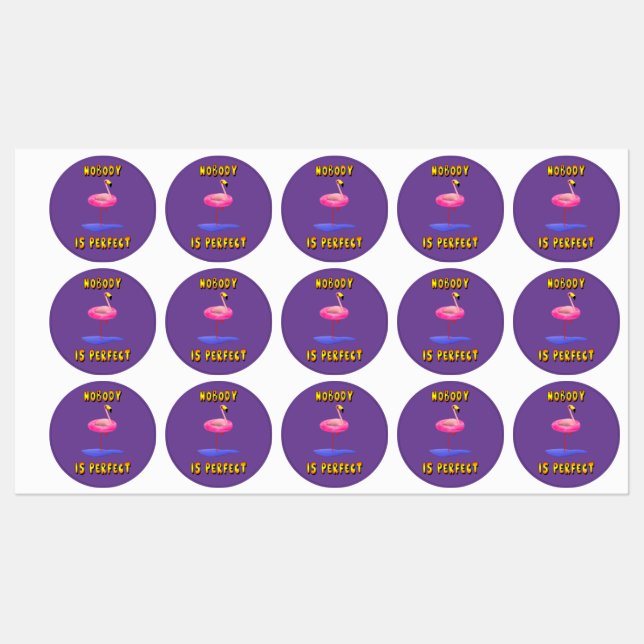 Funny flamingo with real swimming ring  etiketten (Blatt)