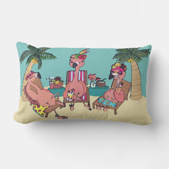 Funny Flamingos auf Tropical Vacation Illustration Lendenkissen (Vorderseite)