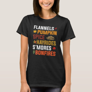 Funny Flannel Pumpkin Spice Hayrides Bonfire Fall T-Shirt