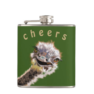 Funny Flask Cheert Playful Happy Ostrich - Lächeln Flachmann