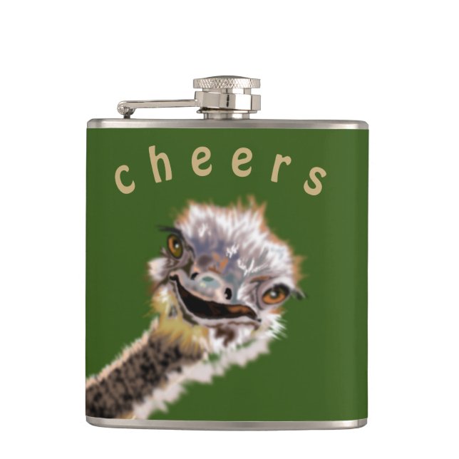 Funny Flask Cheert Playful Happy Ostrich - Lächeln Flachmann (Vorderseite)