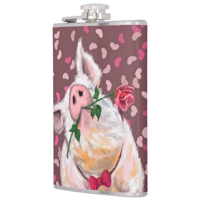 Funny Flask Gentleman Pig mit Rose Flachmann (Links)