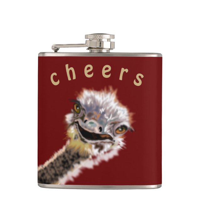 Funny Flask Playful Ostrich Chefs - Custom Text Flachmann (Vorderseite)