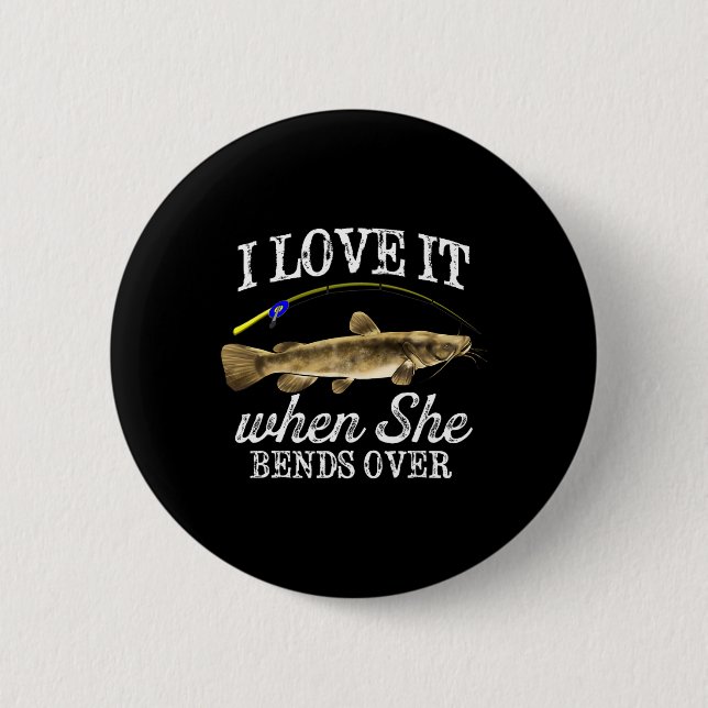 Funny Flathead Catfish Fischen Süßwasser Fisch Gra Button (Vorderseite)