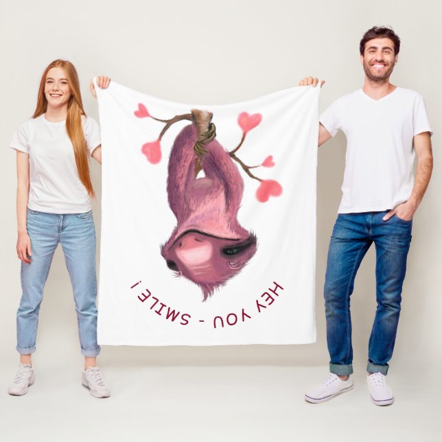 Funny Fleece Blanket Happy Sloth Smile Custom Text (Beispiel)