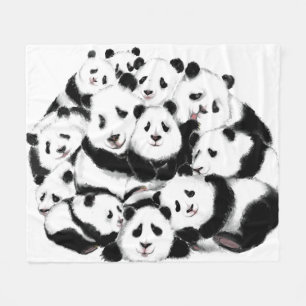 Funny Fleece Blanket mit Happy Pandas Family