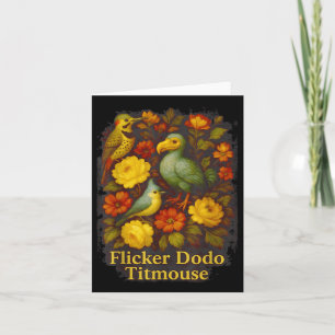 Funny Flicker Dodo Titmouse Vintag Floral Shirt W Karte