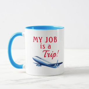 Funny Flight Attenddant Start Blue Flugzeug Tasse