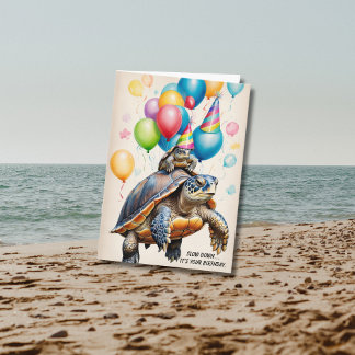 Funny Floating Turtle Geburtstagsüberraschung" Karte