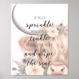 Funny Floral Farm Animal Highland Kuh Bad Poster