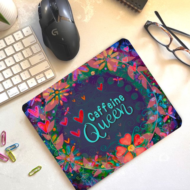 Funny floral fröhliches Coffein Queen Zitat Mousepad (Von Creator hochgeladen)