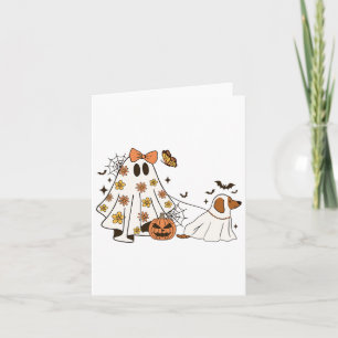 Funny Floral Ghost Walking Dog Halloween Ghost Dog Karte