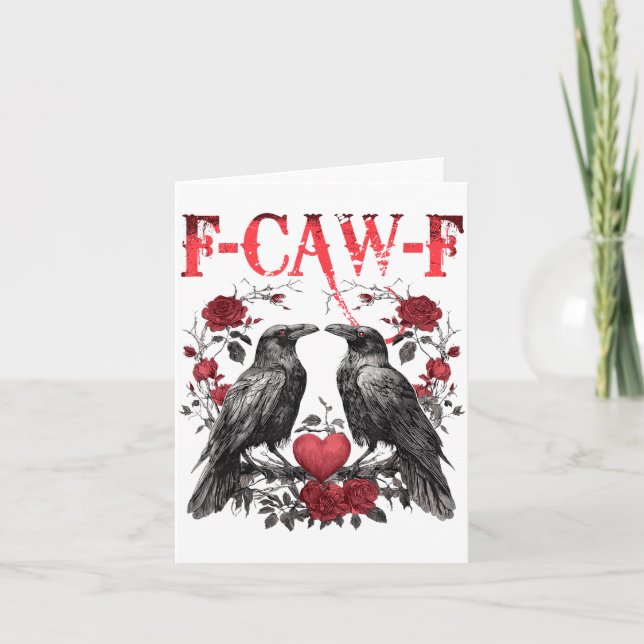 Funny Floral Heart Raven F-caw-f Anti Valentin's D Karte (Vorderseite)