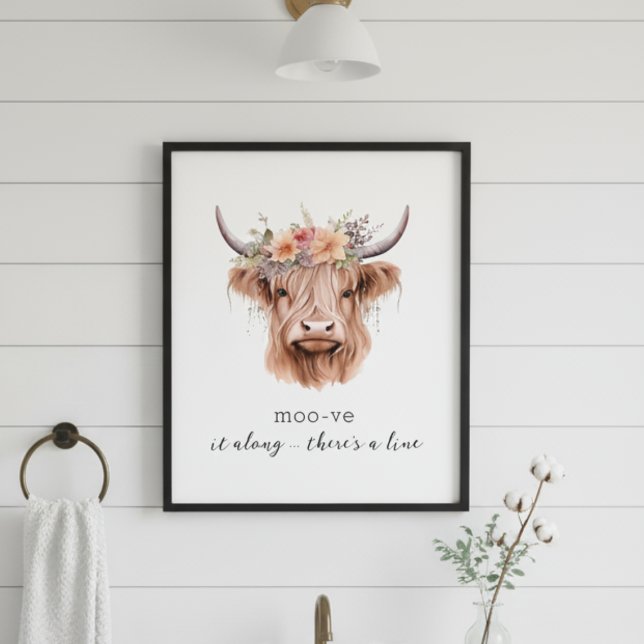 Funny Floral Highland Kuh Niedliche Wohngestaltung Fotodruck (floral highland cow bathroom wall art funny custom quote sayings)