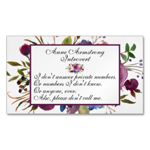Funny Floral Introvert Magnetische Visitenkarte