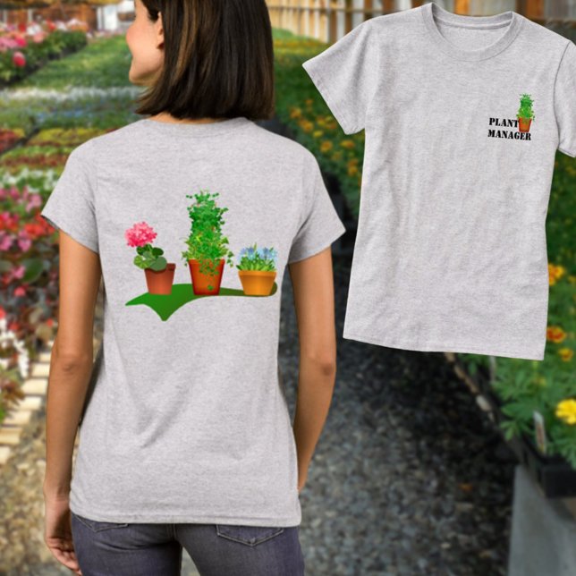 Funny Floral Pflanze Manager Vorder- und Rückseite T-Shirt (tee shirt front pocket and back design)