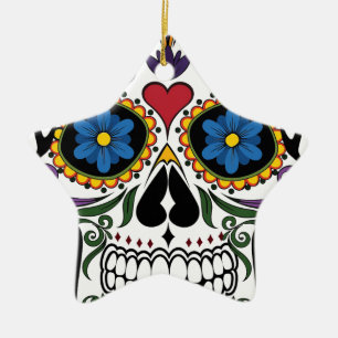 Funny Floral Skull Keramikornament