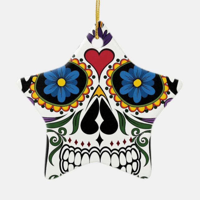 Funny Floral Skull Keramikornament (Vorne)