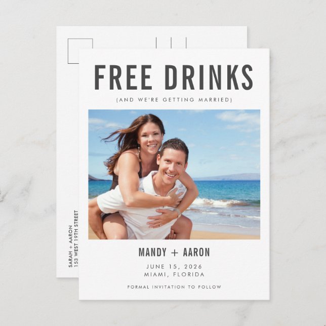 Funny Florida Beach Wedding Foto Save the Dates Ankündigungspostkarte (Vorne/Hinten)