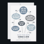 Funny Flow Chart Blue Wedding Save the Date<br><div class="desc">Save the Date werden Ihre Gäste dadurch zum Lachen gebracht,  während Sie ihnen auch Ihr Hochzeitstermin mitteilen! Klicken Sie auf die Schaltfläche "Bearbeiten mit dem Entwurfstool",  um die Textfarben,  die Hintergrundfarbe und vieles mehr zu bearbeiten.</div>