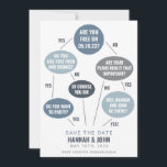 Funny Flow Chart Blue Wedding Save the Date<br><div class="desc">Save the Date werden Ihre Gäste dadurch zum Lachen gebracht,  während Sie ihnen auch Ihr Hochzeitstermin mitteilen! Klicken Sie auf die Schaltfläche "Bearbeiten mit dem Entwurfstool",  um die Textfarben,  die Hintergrundfarbe und vieles mehr zu bearbeiten.</div>