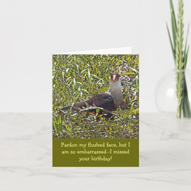 FUNNY FLUSHED FACED BIRD/BELATED BIRTHDAY CARD KARTE (Vorderseite)