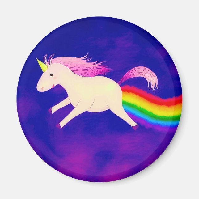 Funny Flying Unicorn Fargend a Rainbow Magnet (Vorne)