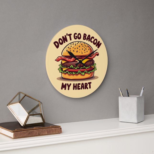 Funny Food Pub Bacon Lover Cheeseburger Design Große Wanduhr (Büro)