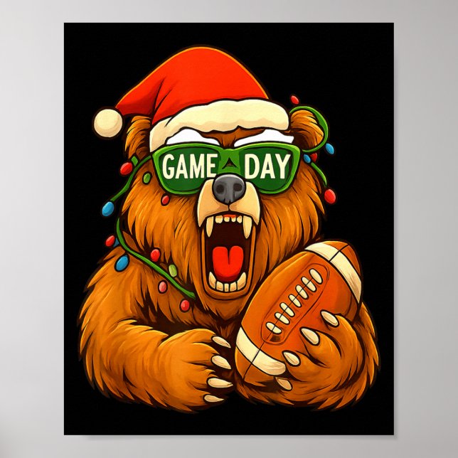 Funny Football Bear Christmas Game Day Shirt Vinta Poster (Vorne)