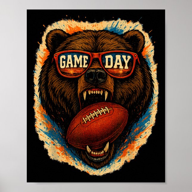 Funny Football Bear With Sungles, Game Day Bear  Poster (Vorne)