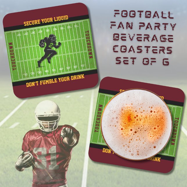 Funny Football Fan Party Beverage Coasters Set Rechteckiger Pappuntersetzer (Funny Football Fan Party Beverage Coasters Set of 6)