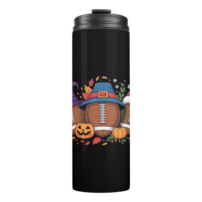 Funny Football Halloween Erntedank Xmas Spooky Thermosbecher (Vorderseite)