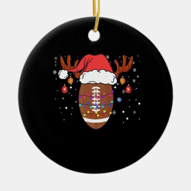 Funny Football Rentier Weihnachtsmannmütze Weihnac Keramik Ornament (Vorne)