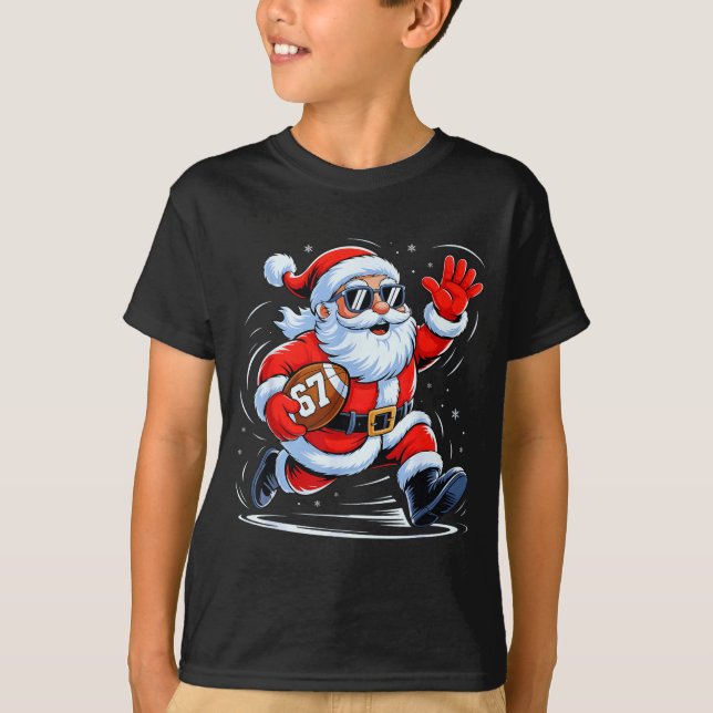 Funny Football Santa 67 Christmas Xmas Holiday Boy T-Shirt (Vorderseite)