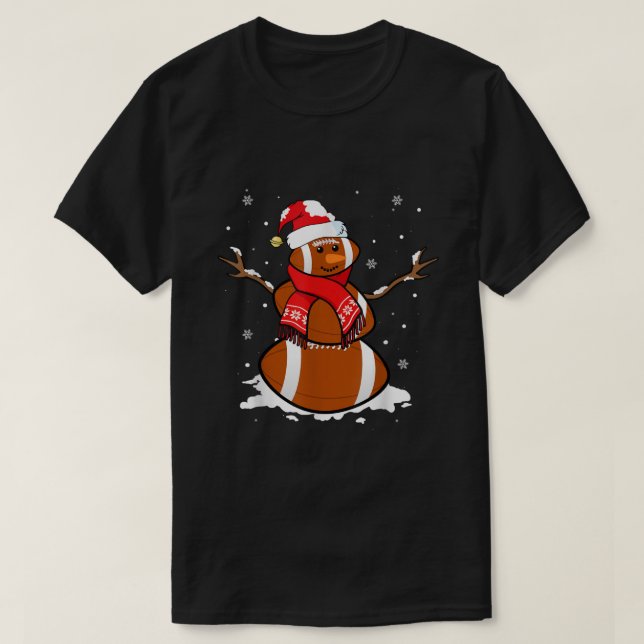 Funny Football Snowman Weihnachten Pajamas Matchin T-Shirt (Design vorne)