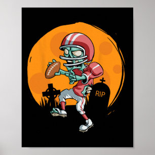 Funny Footll Zombie Player Halloween Football Spor Poster