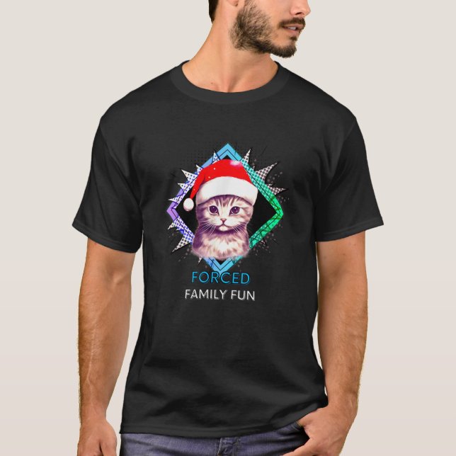 Funny Forced Family Fun Christmas Cat Hat Cat Love T-Shirt (Vorderseite)