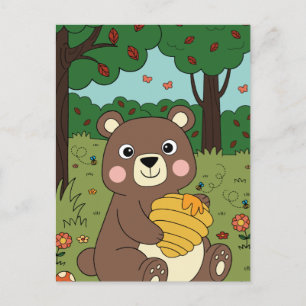 Funny Forest Baby Bear mit Honey Jar Feiertagspostkarte
