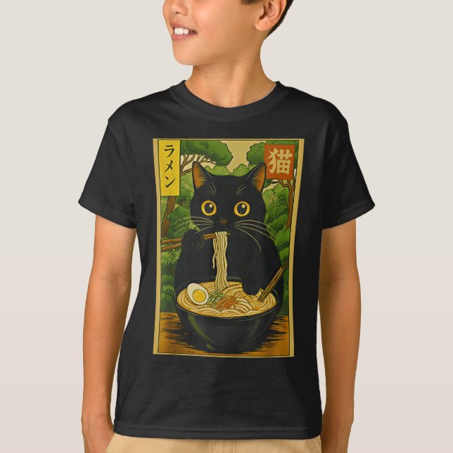 Funny Forest Ramen Cat Japanese Noodle Kitten  T-Shirt (Vorderseite)