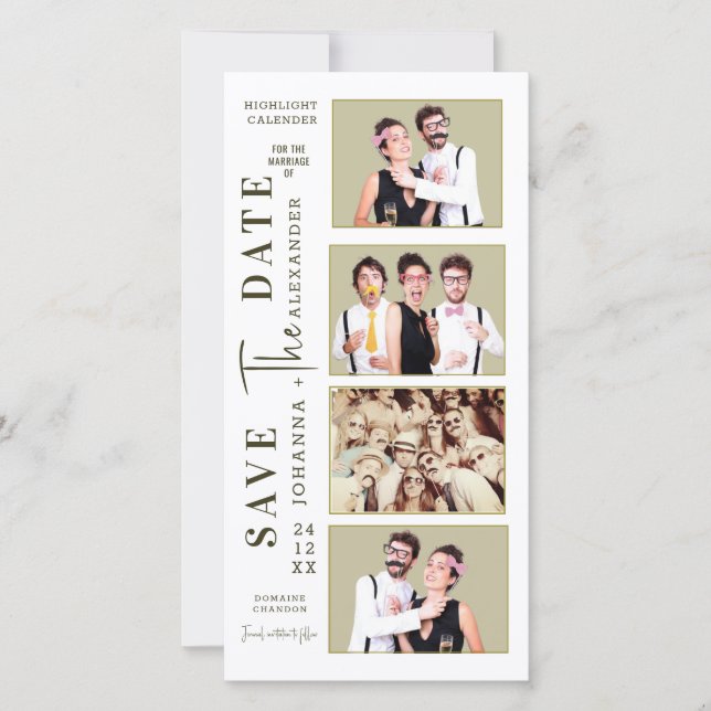 Funny Foto Booth Strip Mustache Paare Save The Date (Vorderseite)