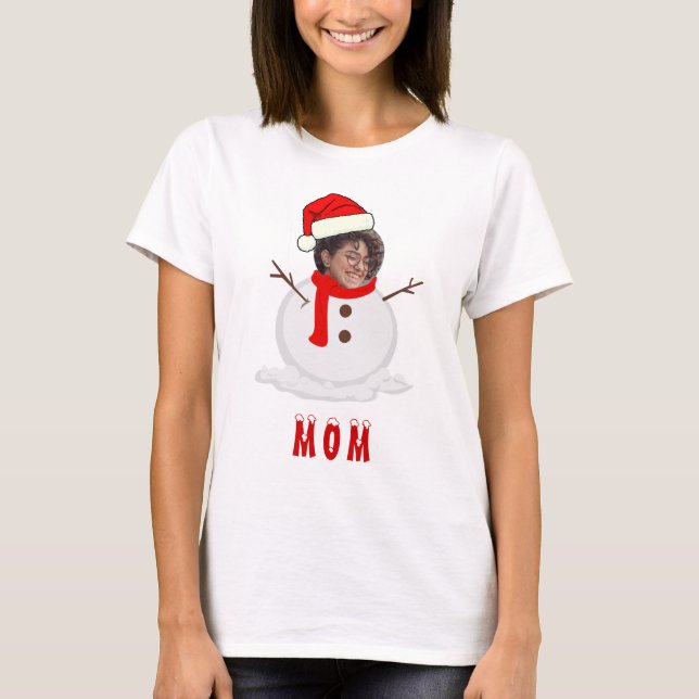 Funny Foto Face Snowman Weihnachten T-Shirt (Vorderseite)