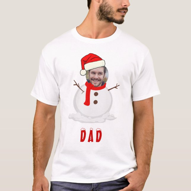 Funny Foto Face Snowman Weihnachten T-Shirt (Vorderseite)