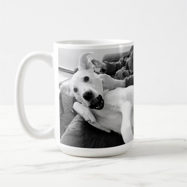 Funny Foto Happy Dog B & W Fotografy Kaffeetasse (Links)