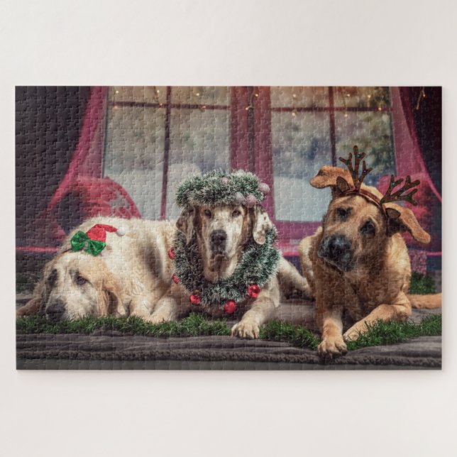 Funny Foto Hunde in Christmas Antlers and Headwear Puzzle (Horizontal)