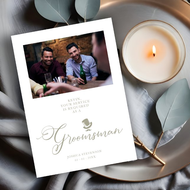 Funny Foto Vorschlag Gray Wedding Trauzeuge (Groomsman Funny Wedding Minimalist Photo Proposal Card. )