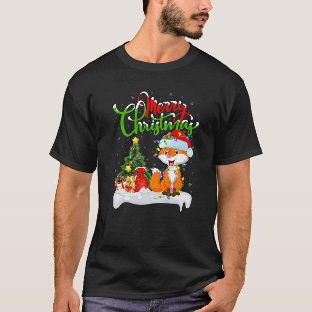 Funny Fox Animal Lover Xmas Lighting Fox Weihnacht T-Shirt (Vorderseite)